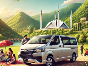 DALL·E 2025-01-02 18.52.45 - A Toyota Hiace van parked in a scenic location with a family enjoying a picnic nearby. The van is clean and modern, with a spacious interior visible t