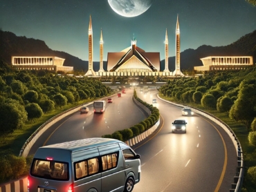 DALL·E 2025-01-21 07.00.53 - A serene night drive scene in Islamabad, Pakistan, showcasing a well-lit highway surrounded by lush greenery, iconic illuminated monuments like Parlia