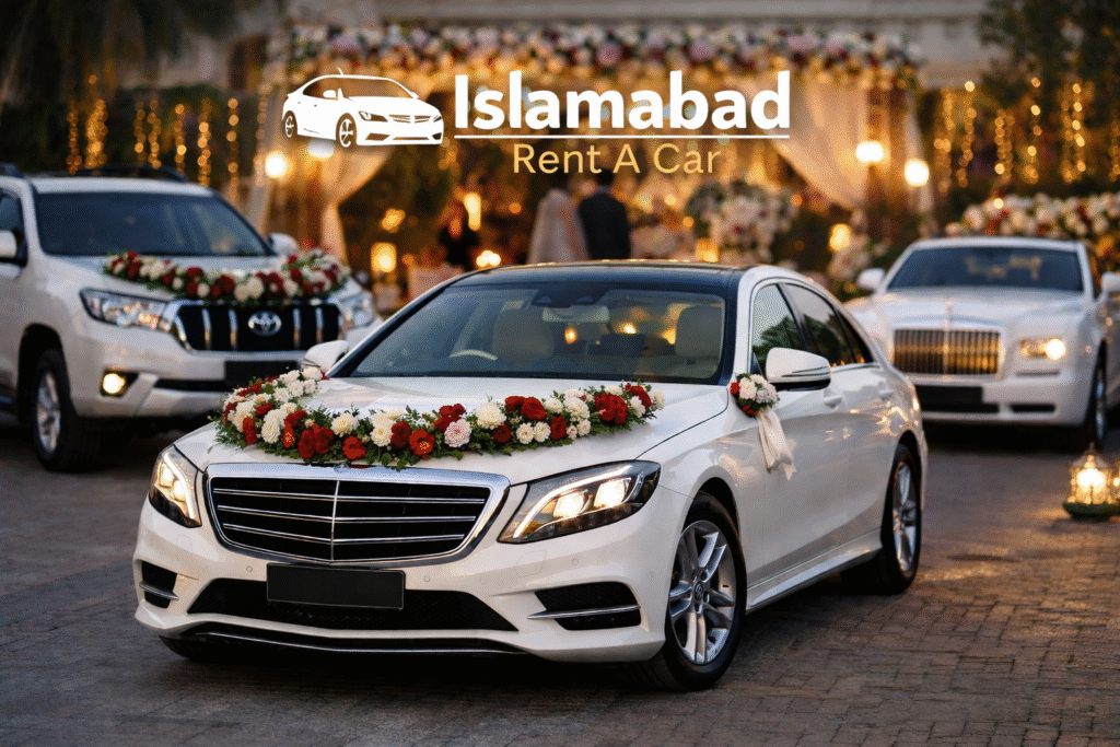 Luxury wedding cars outside venue