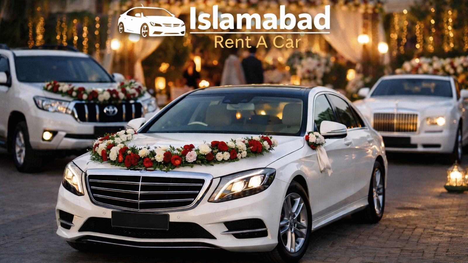 Luxury wedding cars outside venue